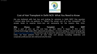 Cost of Hair Transplant in Delhi NCR What You Need to Know