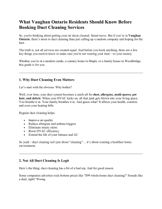 What Vaughan Ontario Residents Should Know Before Booking Duct Cleaning Services