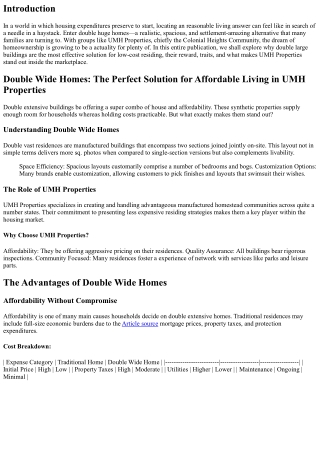 Double Wide Homes: The Perfect Solution for Affordable Living in UMH Properties