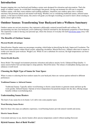 Outdoor Saunas: Transforming Your Backyard into a Wellness Sanctuary