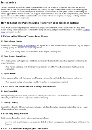 How to Select the Perfect Sauna Heater for Your Outdoor Retreat