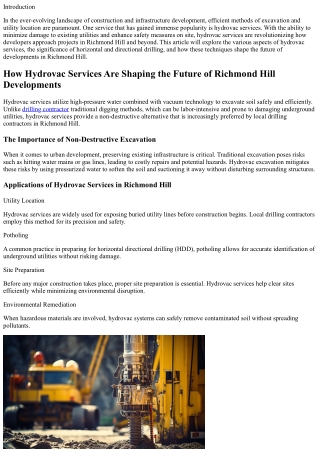 How Hydrovac Services Are Shaping the Future of Richmond Hill Developments