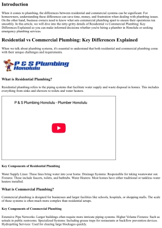 Residential vs Commercial Plumbing: Key Differences Explained
