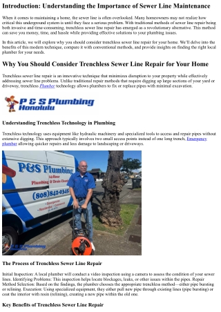 Why You Should Consider Trenchless Sewer Line Repair for Your Home