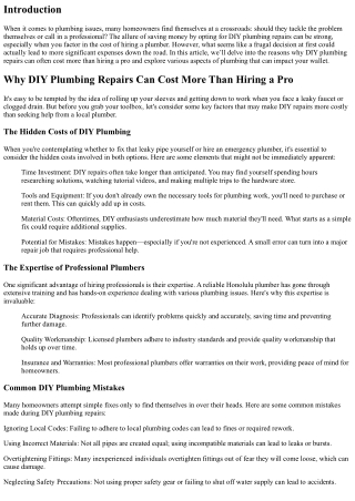 Why DIY Plumbing Repairs Can Cost More Than Hiring a Pro