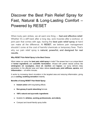 Discover the Best Pain Relief Spray for Fast, Natural & Long-Lasting Comfort – Powered by RESET