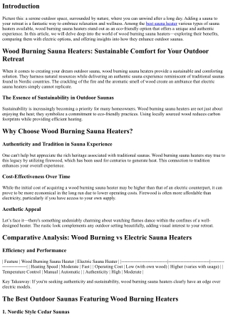 Wood Burning Sauna Heaters: Sustainable Comfort for Your Outdoor Retreat