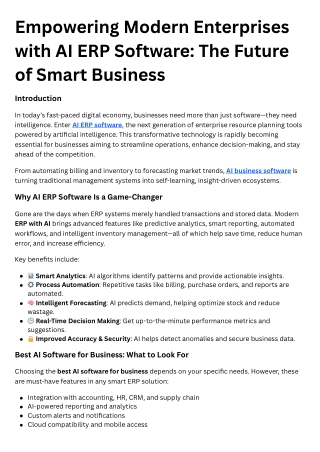 Empowering Modern Enterprises with AI ERP Software The Future of Smart Business