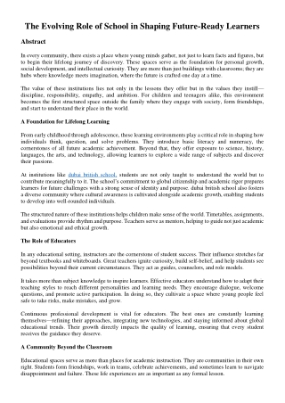 The Evolving Role of School in Shaping Future-Ready Learners