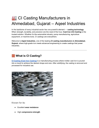 CI Casting Manufacturers in Ahmedabad, Gujarat – Aqeel Industries