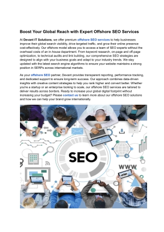Boost Your Global Reach with Expert Offshore SEO Services