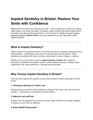 Implant Dentistry in Bristol: Restore Your Smile with Confidence