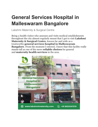 General Services Hospital in Malleswaram Bangalore