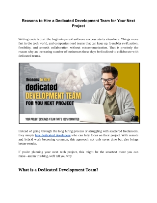 Reasons to Hire a Dedicated Development Team for Your Next Project