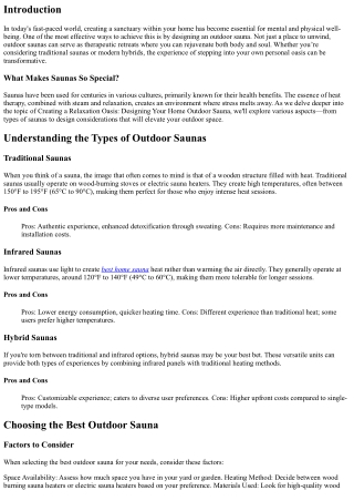 Creating a Relaxation Oasis: Designing Your Home Outdoor Sauna