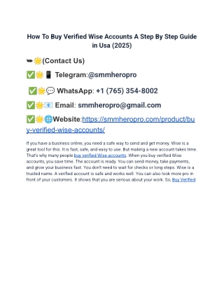 How To Buy Verified Wise Accounts A Step By Step Guide  in Usa (2025)