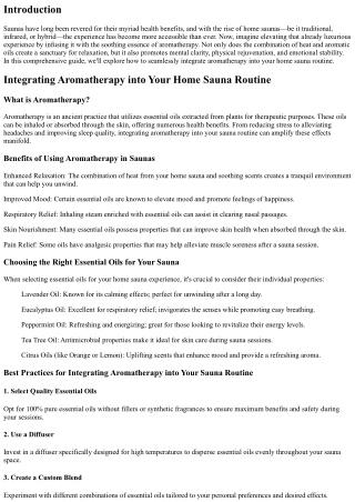 Integrating Aromatherapy into Your Home Sauna Routine