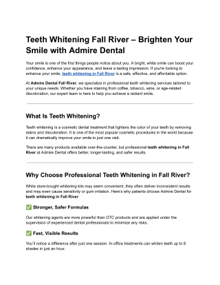 Teeth Whitening Fall River – Brighten Your Smile with Admire Dental
