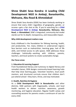 Shree Shakti Seva Kendra – Child Development NGO in Mehsana