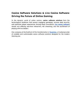 Casino Software Solutions & Live Casino Software: Driving the Future of Online G