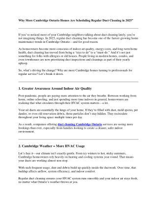 Why More Cambridge Ontario Homes Are Scheduling Regular Duct Cleaning in 2025
