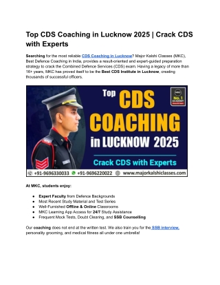 Top CDS Coaching in Lucknow 2025 _ Crack CDS with Experts
