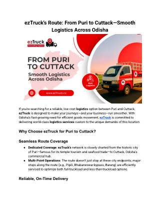 ezTruck's Route_ From Puri to Cuttack—Smooth Logistics Across Odisha