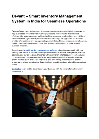 Devant – Smart Inventory Management System in India for Seamless Operations