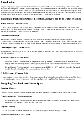 Planning a Backyard Retreat: Essential Elements for Your Outdoor Sauna