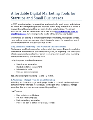 Affordable Digital Marketing Tools for Startups and Small Businesses