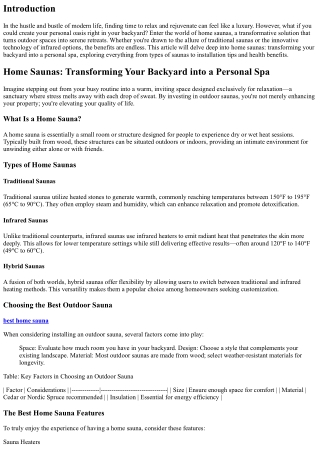 Home Saunas: Transforming Your Backyard into a Personal Spa