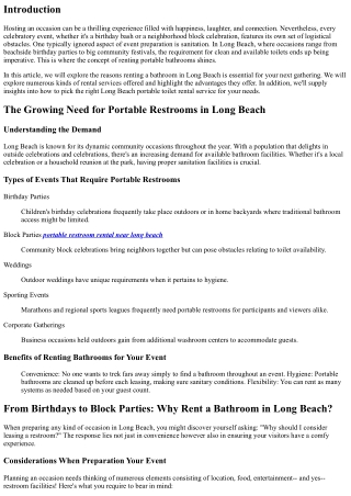 From Birthdays to Block Parties: Why Rent a Bathroom in Long Beach?