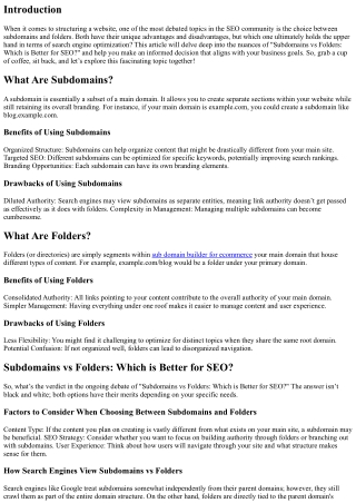 Subdomains vs Folders: Which is Better for search engine marketing?