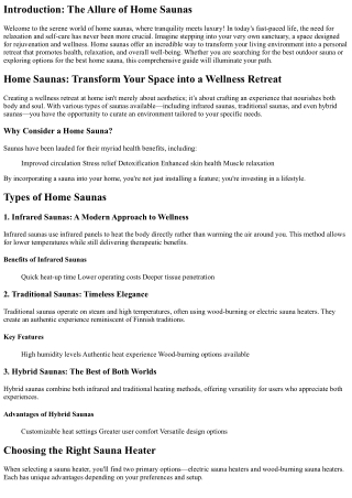 Home Saunas: Transform Your Space into a Wellness Retreat