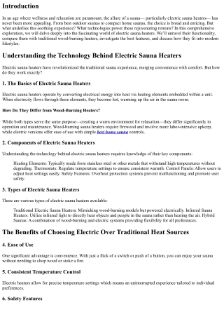 Understanding the Technology Behind Electric Sauna Heaters