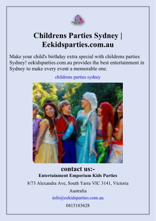 Childrens Parties Sydney  Eekidsparties.com.au