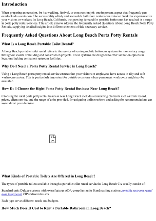 Frequently Asked Concerns About Long Beach Porta Potty Rentals