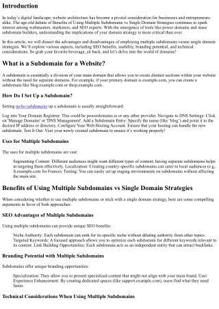 Benefits of Using Multiple Subdomains vs Single Domain Strategies