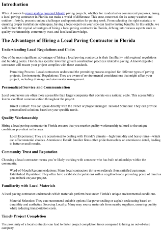 The Advantages of Hiring a Local Paving Contractor in Florida
