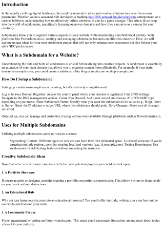 Unleashing Creativity with Unique Ideas for Your Next Subdomain Project