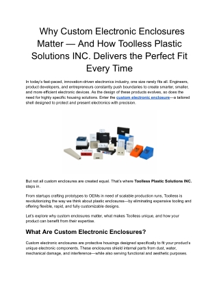 Why Custom Electronic Enclosures Matter — And How Toolless Plastic Solutions INC. Delivers the Perfect Fit Every Time