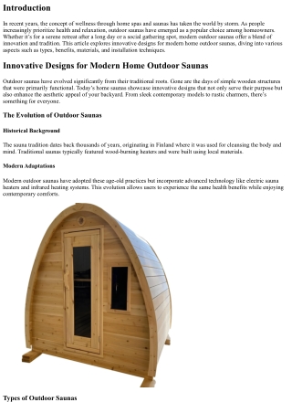 Innovative Designs for Modern Home Outdoor Saunas