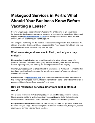Makegood Services in Perth - What Should Your Business Know Before Vacating a Lease