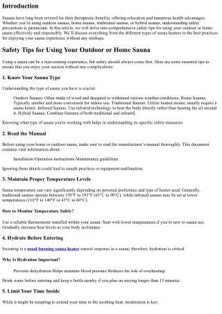 Safety Tips for Using Your Outdoor or Home Sauna