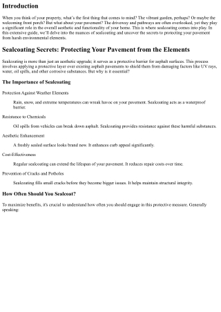 Sealcoating Secrets: Protecting Your Pavement from the Elements