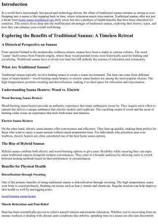 Exploring the Benefits of Traditional Saunas: A Timeless Retreat