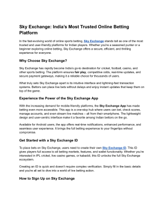 Sky Exchange: India’s Most Trusted Online Betting Platform