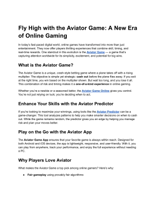 Fly High with the Aviator Game: A New Era of Online Gaming