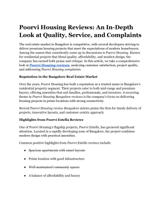 Poorvi Housing Reviews_ An In-Depth Look at Quality, Service, and Complaints