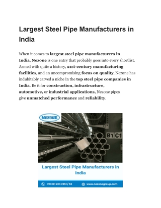 Largest Steel Pipe Manufacturers in India